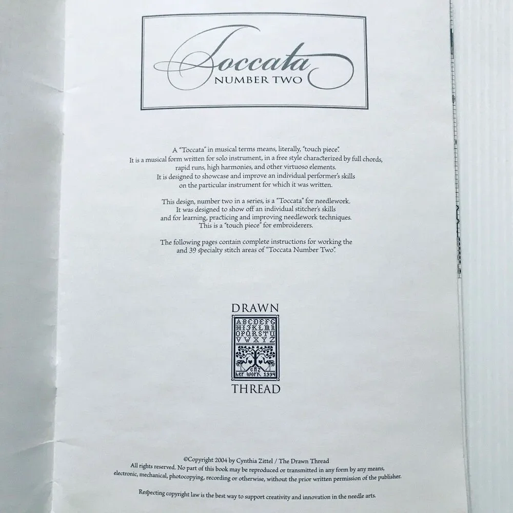 The Drawn Thread Charted Needlework Cross Stich Pattern Booklet Toccata #2